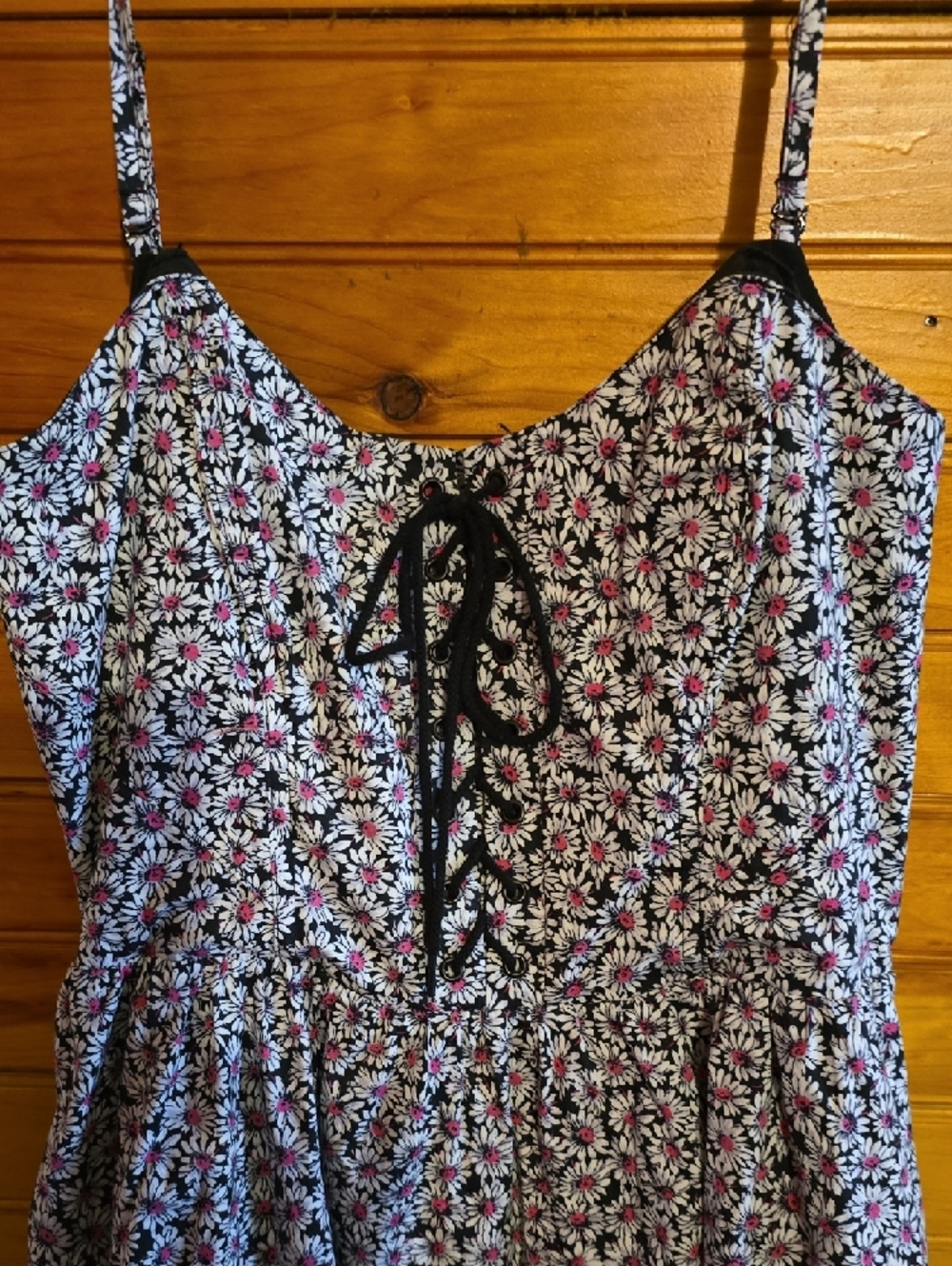 Betsey Johnson Black Daisy Print Dress with Pink Accents - Picture 2 of 14